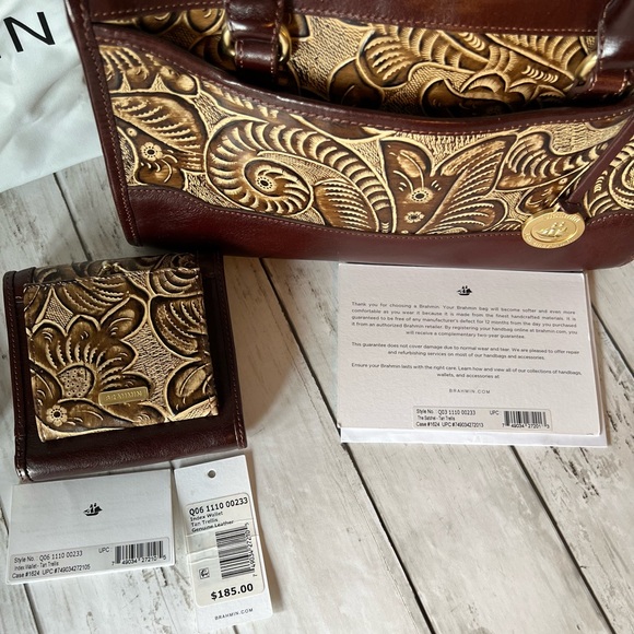 BRAHMIN Tan Trellis Satchel And Matching Wallet - Picture 13 of 15